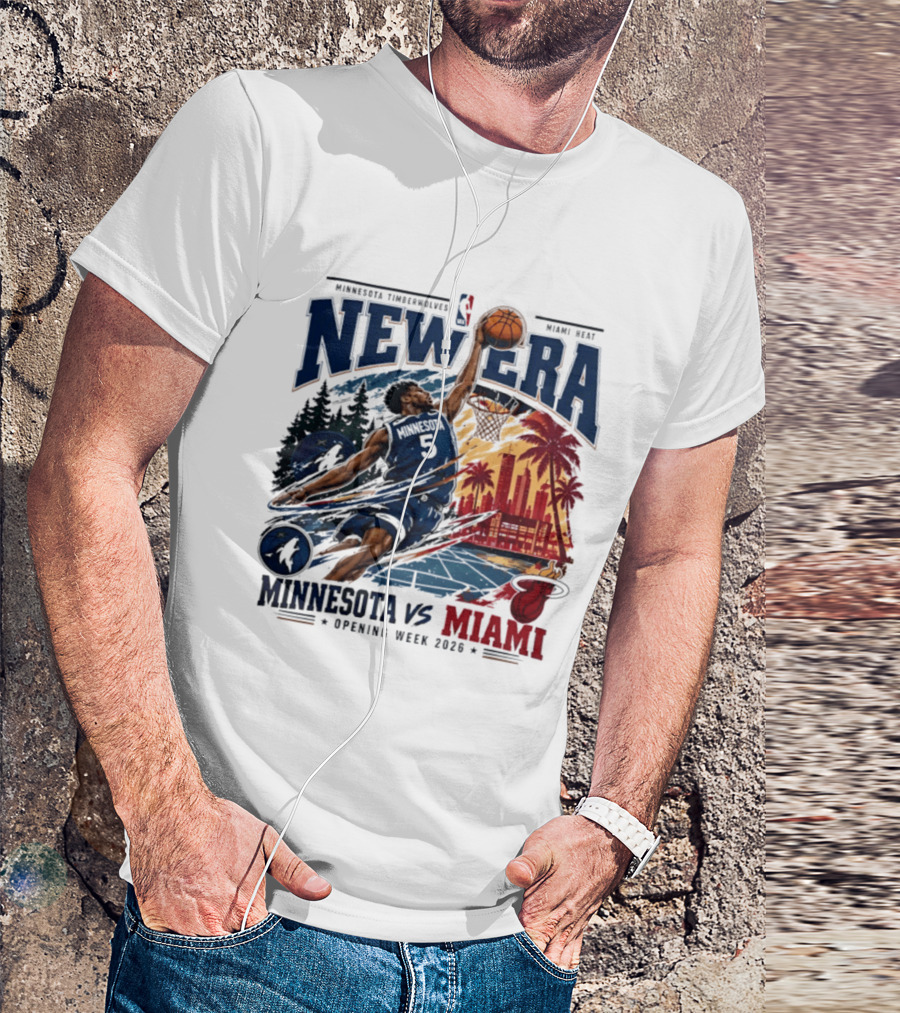 Minnesota Timberwolves Vs Miami Heat Anthony Edwards 5 New Era Opening Week 2026 T-Shirt