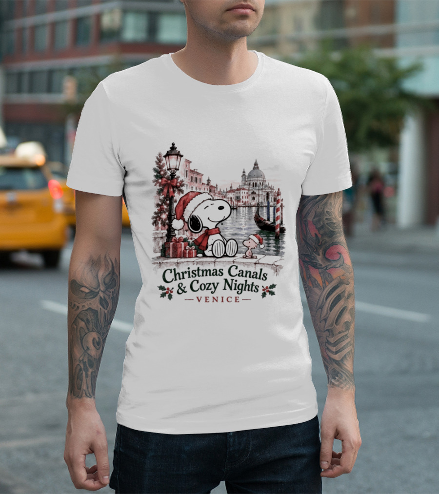 Christmas Canals Cozy Nights Venice Snoopy T-Shirt