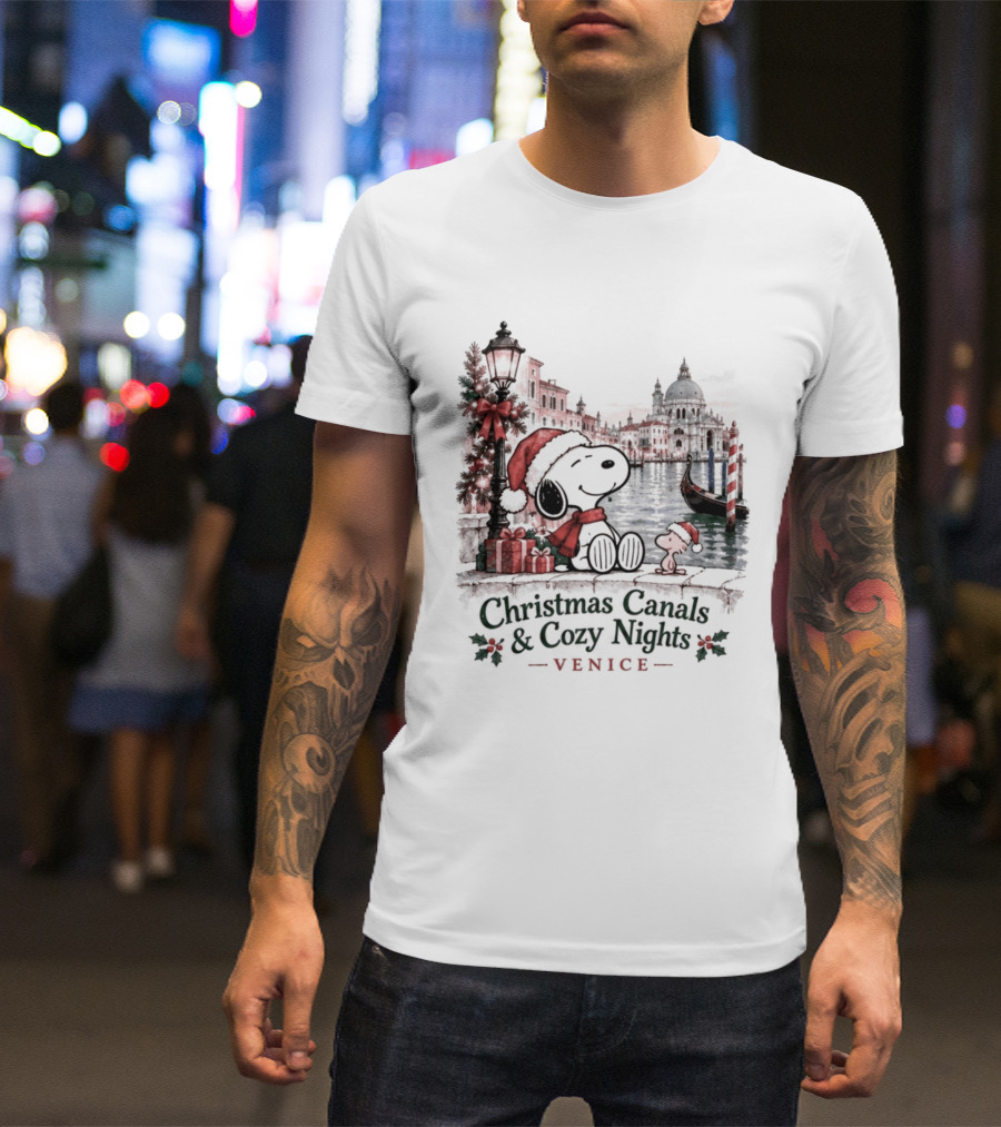 Christmas Canals Cozy Nights Venice Snoopy T-Shirt