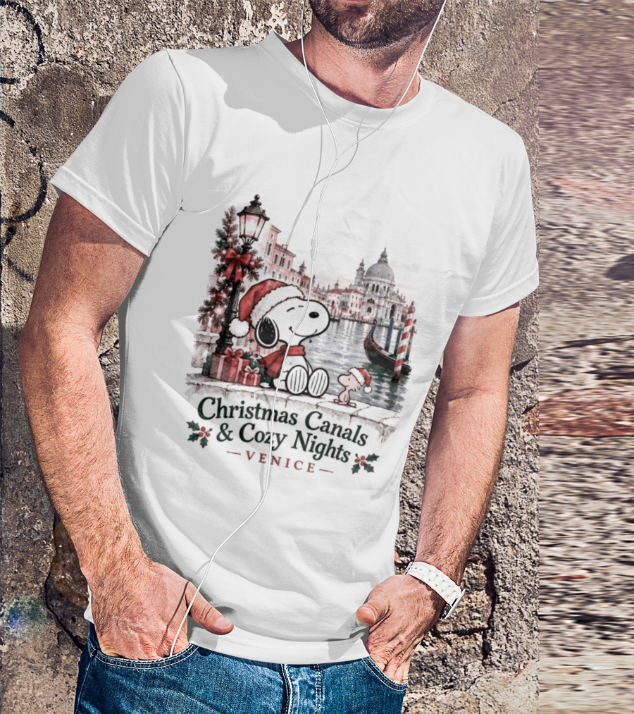 Christmas Canals Cozy Nights Venice Snoopy T-Shirt