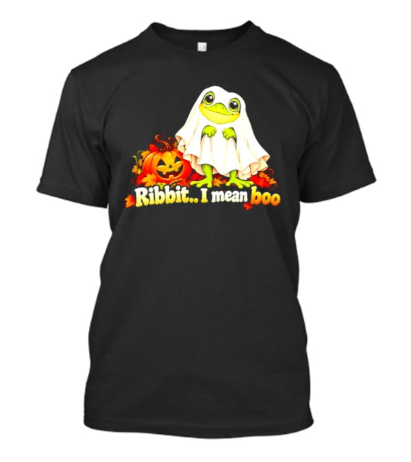 Ribbit I Mean Boo Halloween Frog In Ghost Costume With Pumpkin T-Shirt