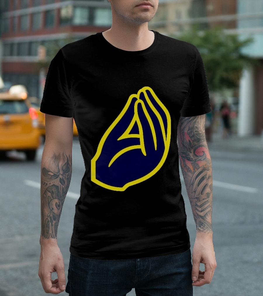 Milwaukee Yellow Indistinguishable Lettering Blue Enclosed Prayer Hands T-Shirt