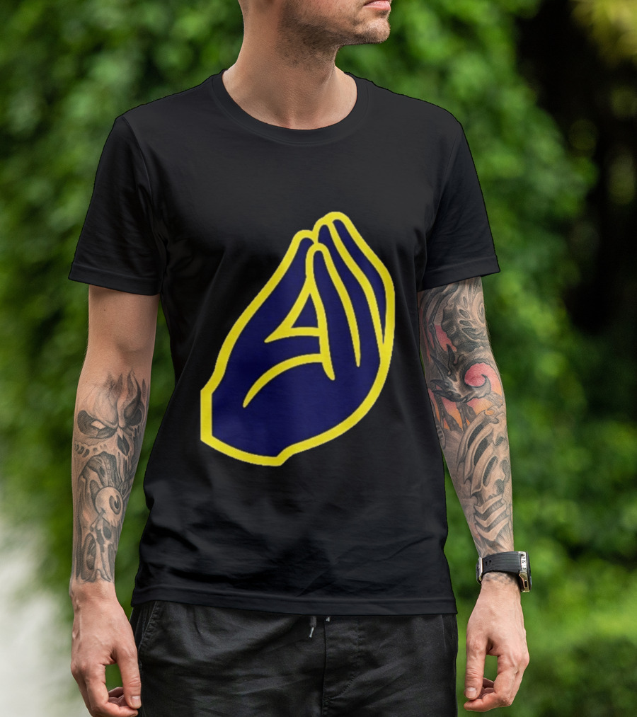 Milwaukee Yellow Indistinguishable Lettering Blue Enclosed Prayer Hands T-Shirt