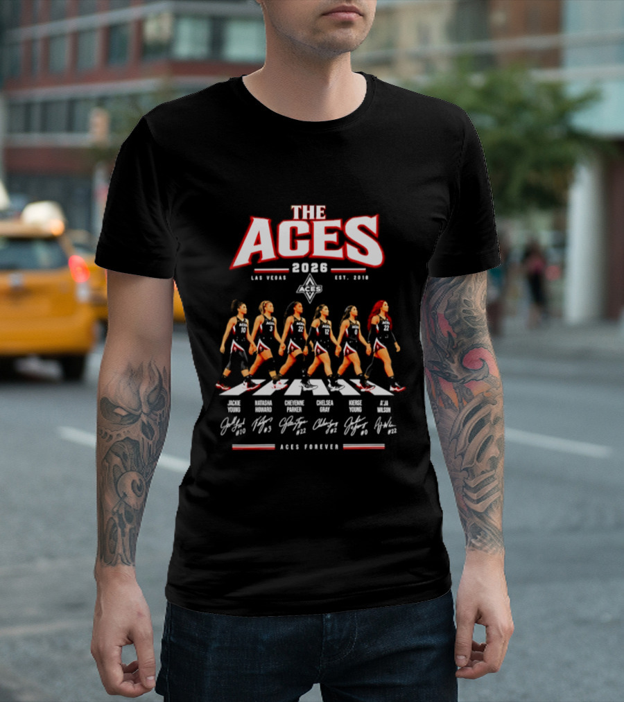 The Aces 2026 Las Vegas Team Abbey Road Aces Forever Signatures T-Shirt