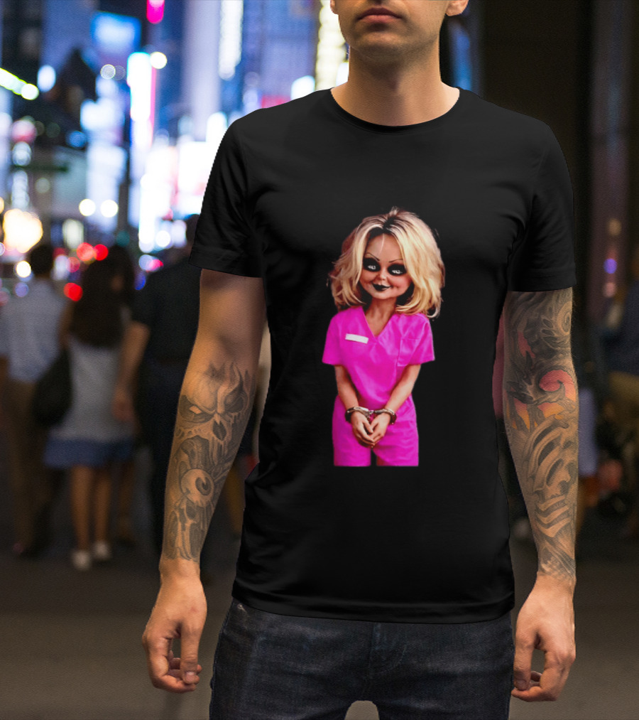 Tiffany Valentine Chucky Doll Pink Prison Uniform Halloween Costume T-Shirt