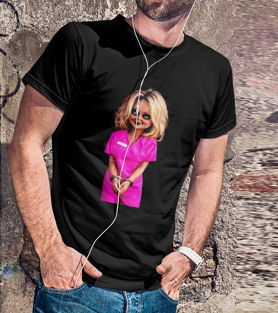 Tiffany Valentine Chucky Doll Pink Prison Uniform Halloween Costume T-Shirt