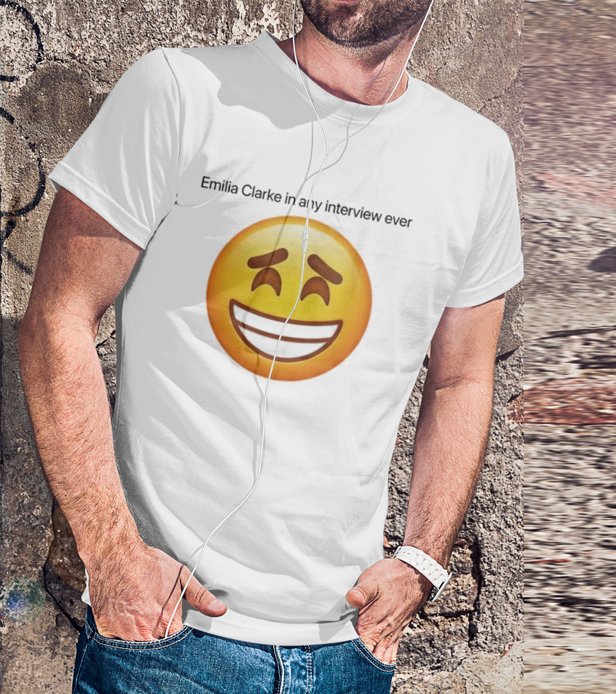 Emilia Clarke In Any Interview Ever Smiling Emoji T-Shirt