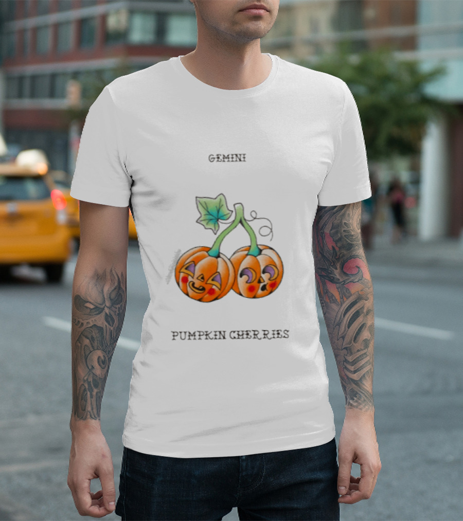 Gemini Pumpkin Cherries Zodiac 2026 Halloween Twins T-Shirt