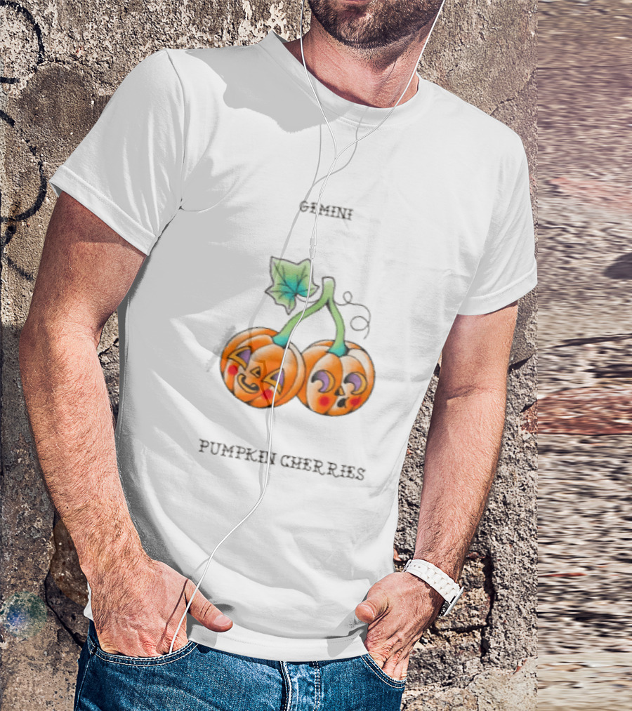 Gemini Pumpkin Cherries Zodiac 2026 Halloween Twins T-Shirt