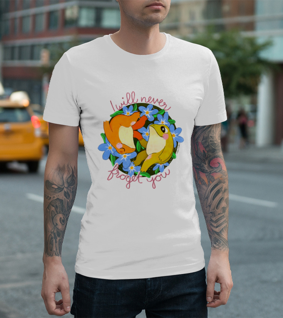 I Will Never Froget You Frog Toad Blue Flowers T-Shirt