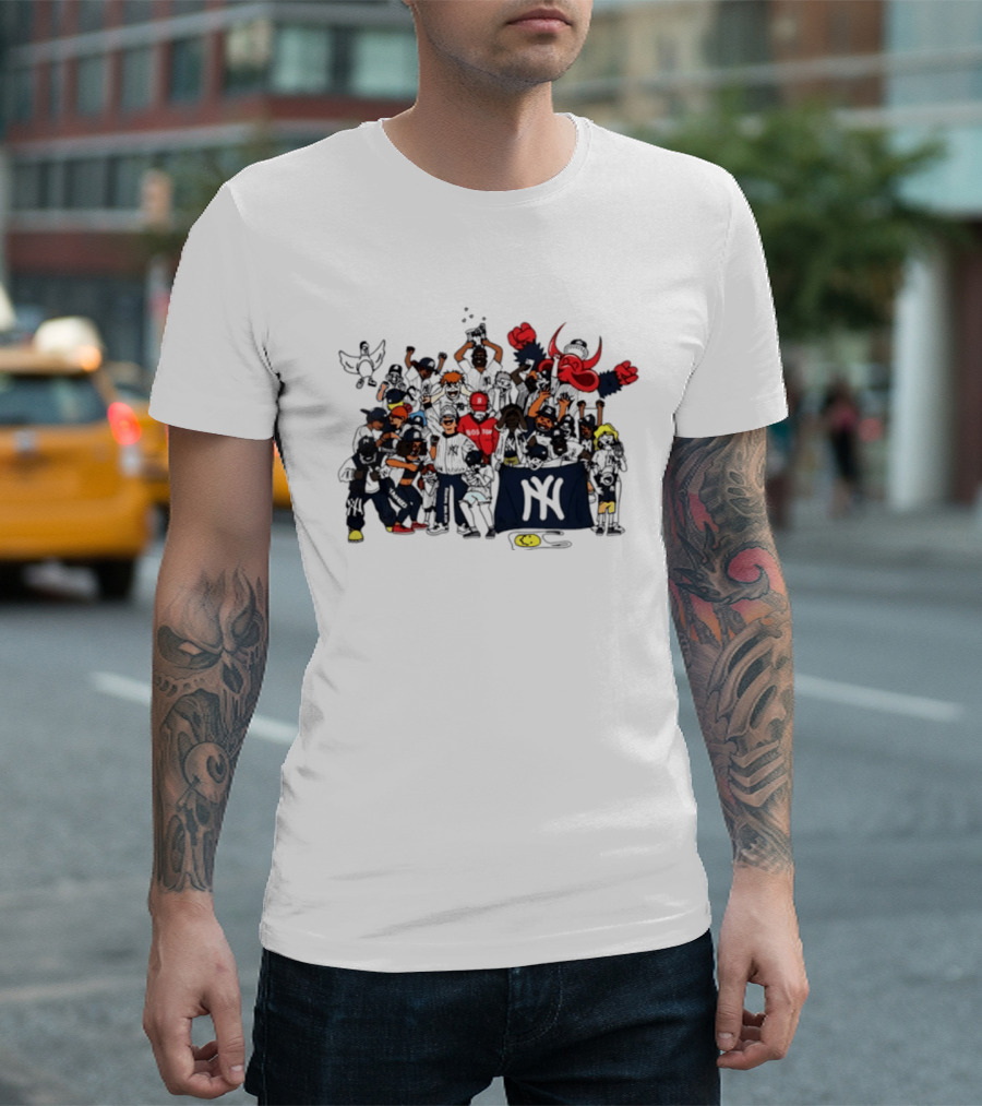 New York Yankees Fans Cartoon MLB Postseason 2026 Celebratory Group Scene T-Shirt