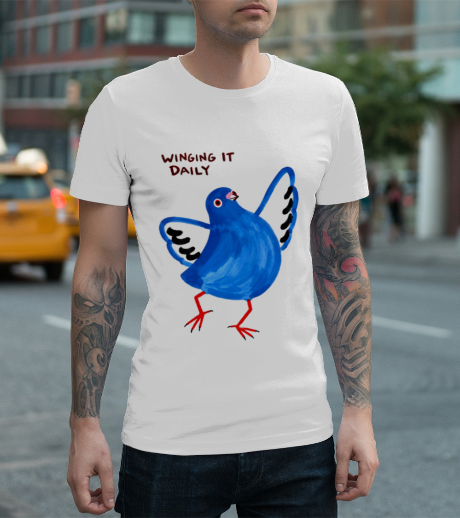 Winging It Daily Pigeon Cartoon Bird T-Shirt