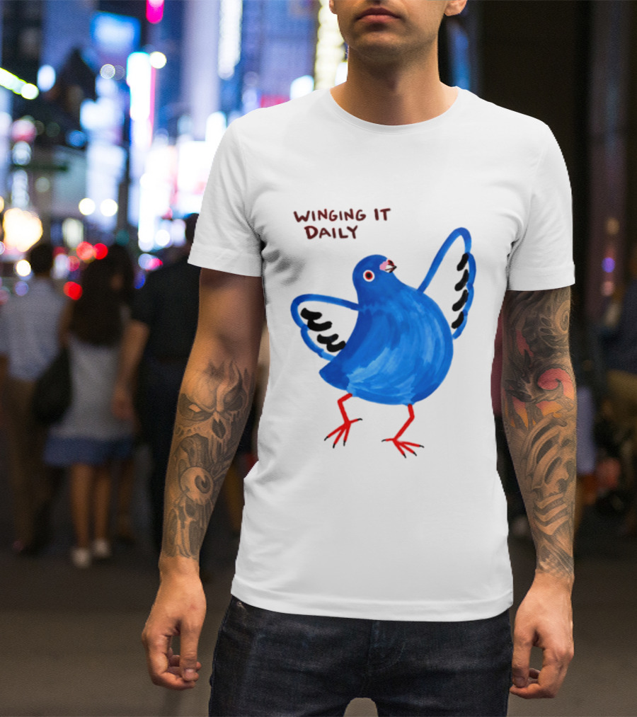 Winging It Daily Pigeon Cartoon Bird T-Shirt
