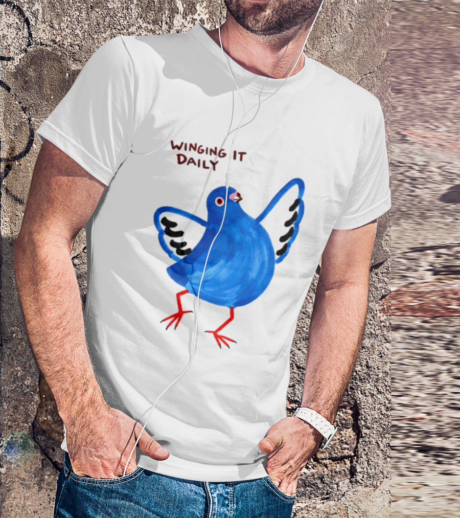 Winging It Daily Pigeon Cartoon Bird T-Shirt