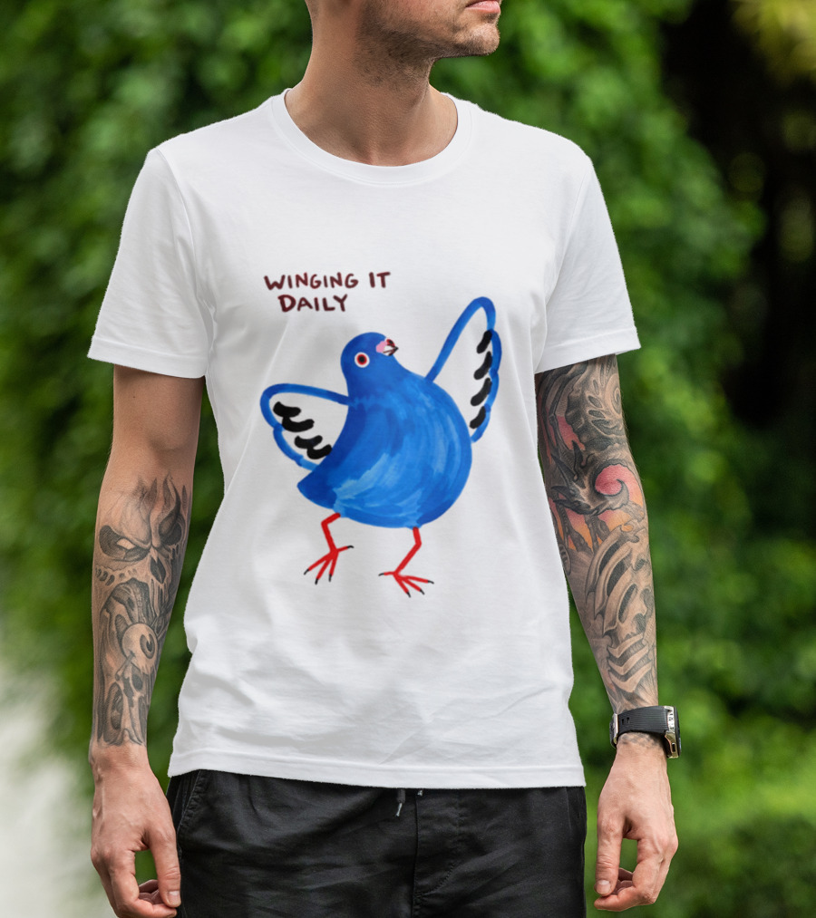 Winging It Daily Pigeon Cartoon Bird T-Shirt