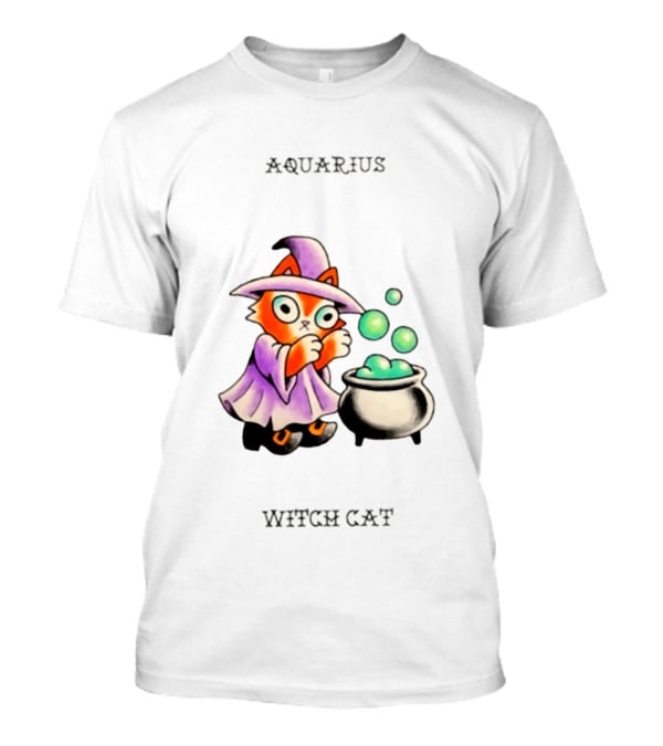 Aquarius Witch Cat Zodiac Astrology Magic Cauldron T-Shirt