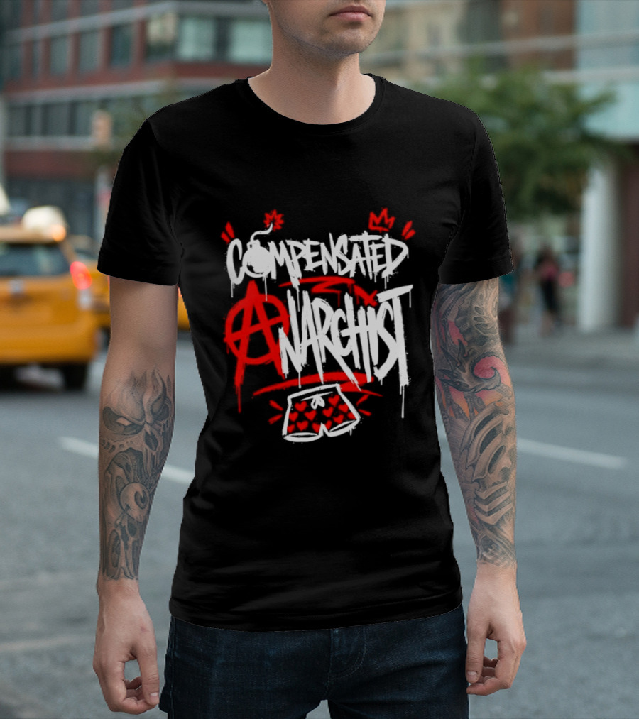 Compensated Anarchist With Bomb And Heart Shorts Graffiti Style Anarchism T-Shirt