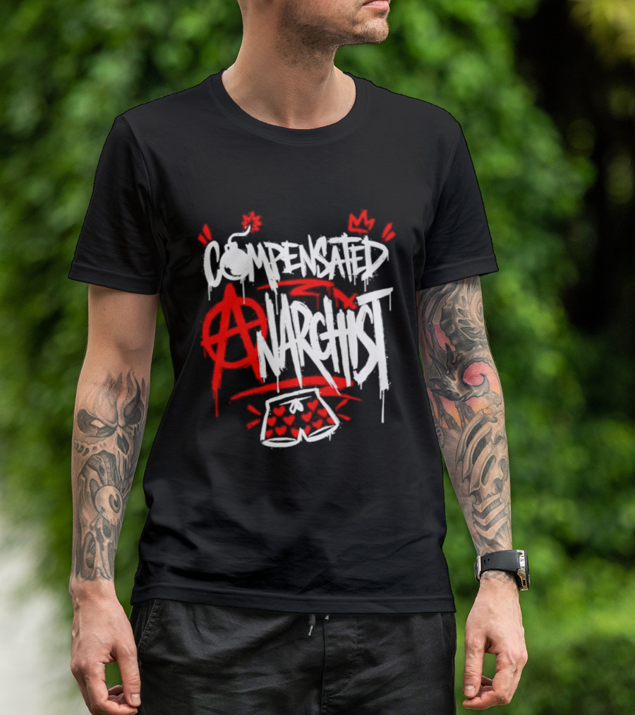 Compensated Anarchist With Bomb And Heart Shorts Graffiti Style Anarchism T-Shirt