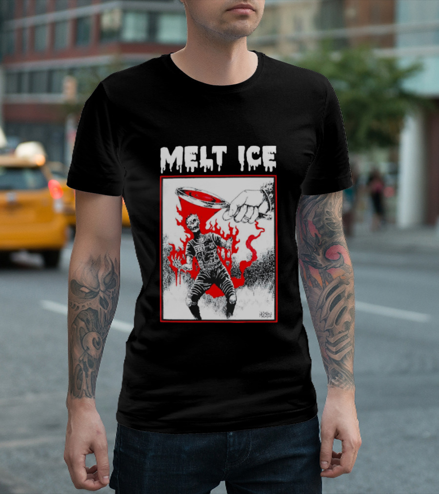Melt ICE Anti Enforcement Art Black Melting Officer T-Shirt