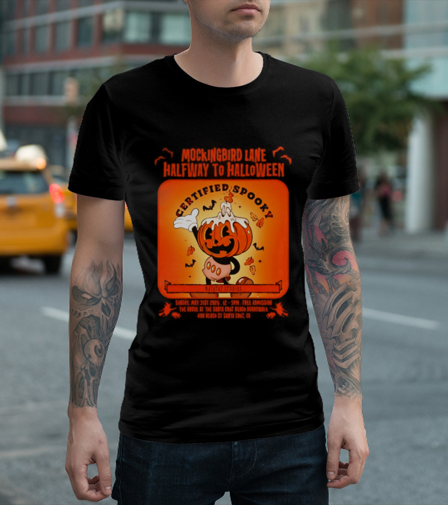 Mockingbird Lane Halfway To Halloween Certified Spooky Natatat Studios Vintage Cartoon Pumpkin T-Shirt