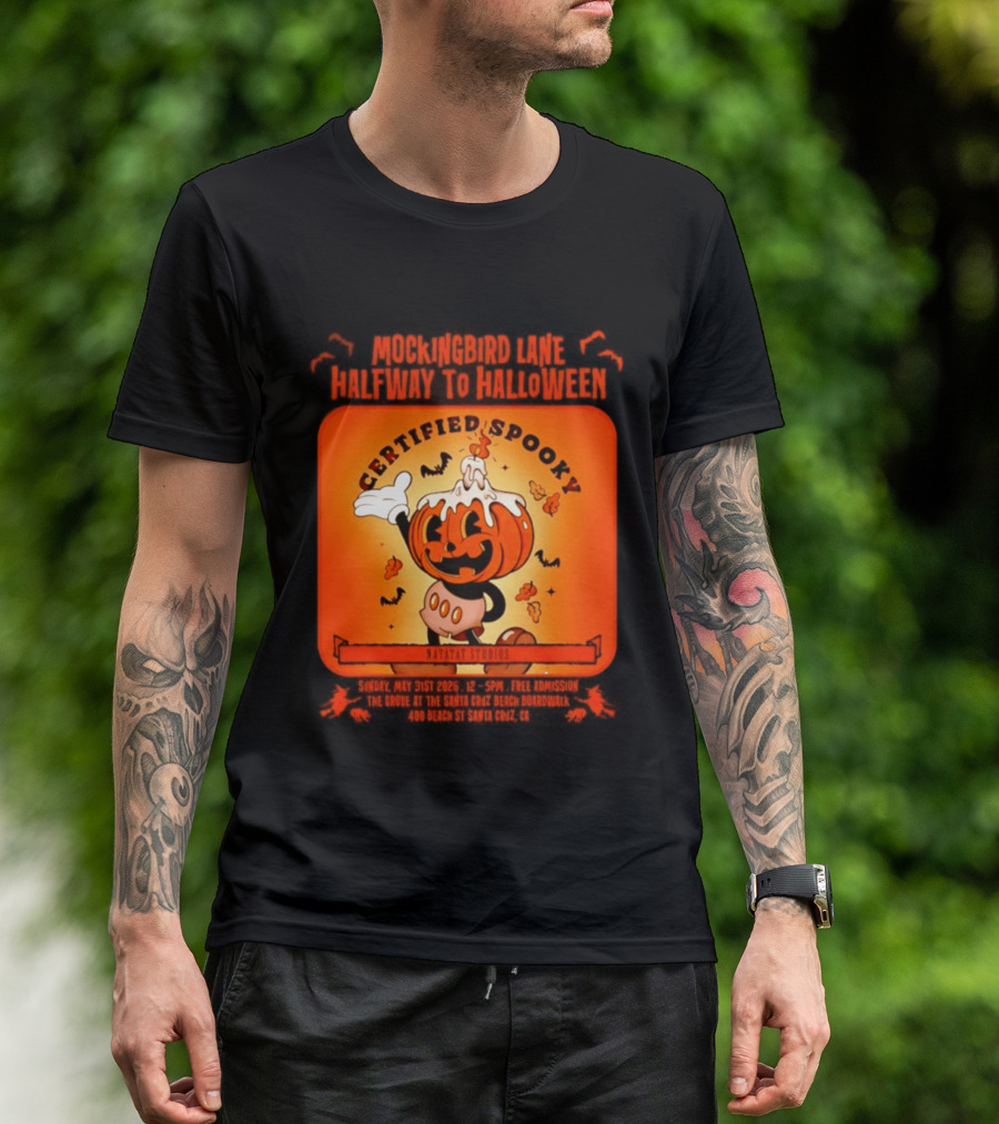 Mockingbird Lane Halfway To Halloween Certified Spooky Natatat Studios Vintage Cartoon Pumpkin T-Shirt