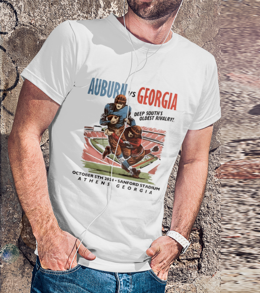 Auburn Vs Georgia Deep South's Oldest Rivalry October 5th 2024 Sanford Stadium Athens Georgia T-Shirt