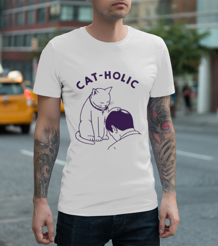 Cat Holic Cat Lover Bowing To Cat T-Shirt