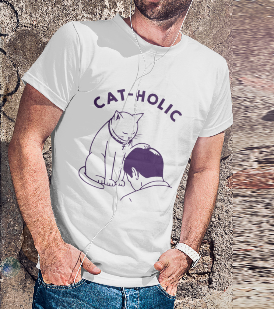 Cat Holic Cat Lover Bowing To Cat T-Shirt