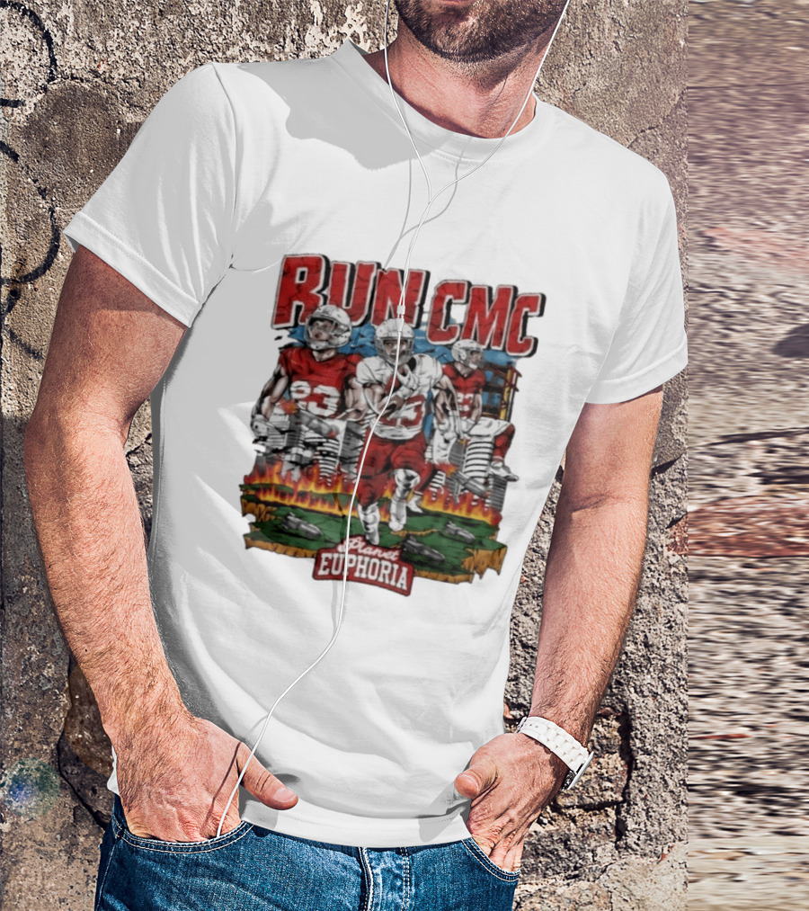 RUN CMC Christian McCaffrey San Francisco 49ers Planet Euphoria T-Shirt