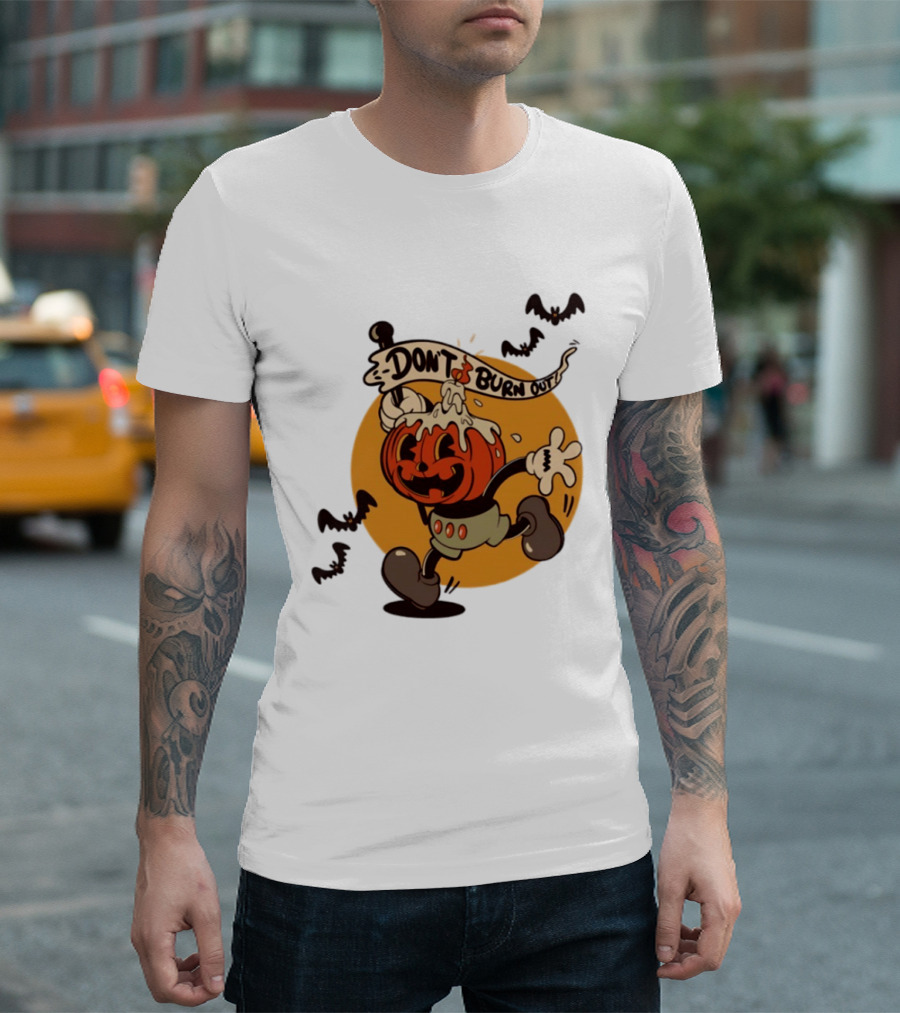Don't Burn Out Pumpkin Candle Cartoon Halloween 2026 T-Shirt