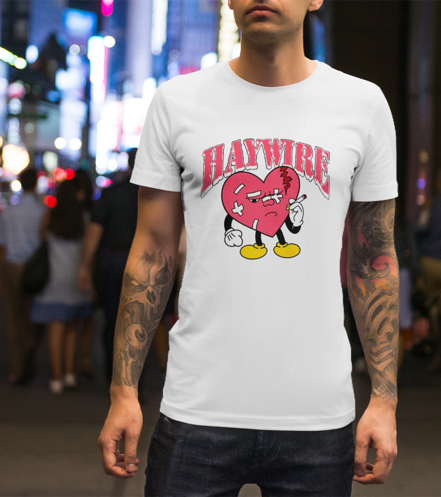 Haywire Heart Cartoon With Cigarette And Patches T-Shirt