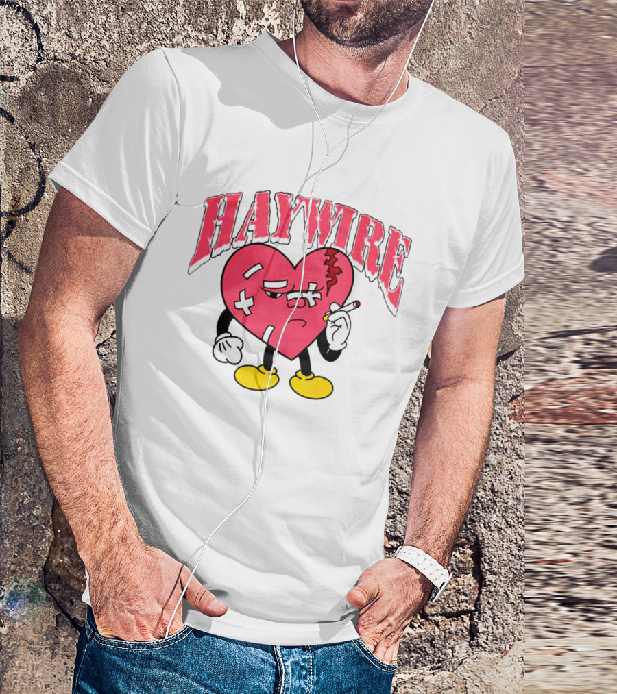 Haywire Heart Cartoon With Cigarette And Patches T-Shirt