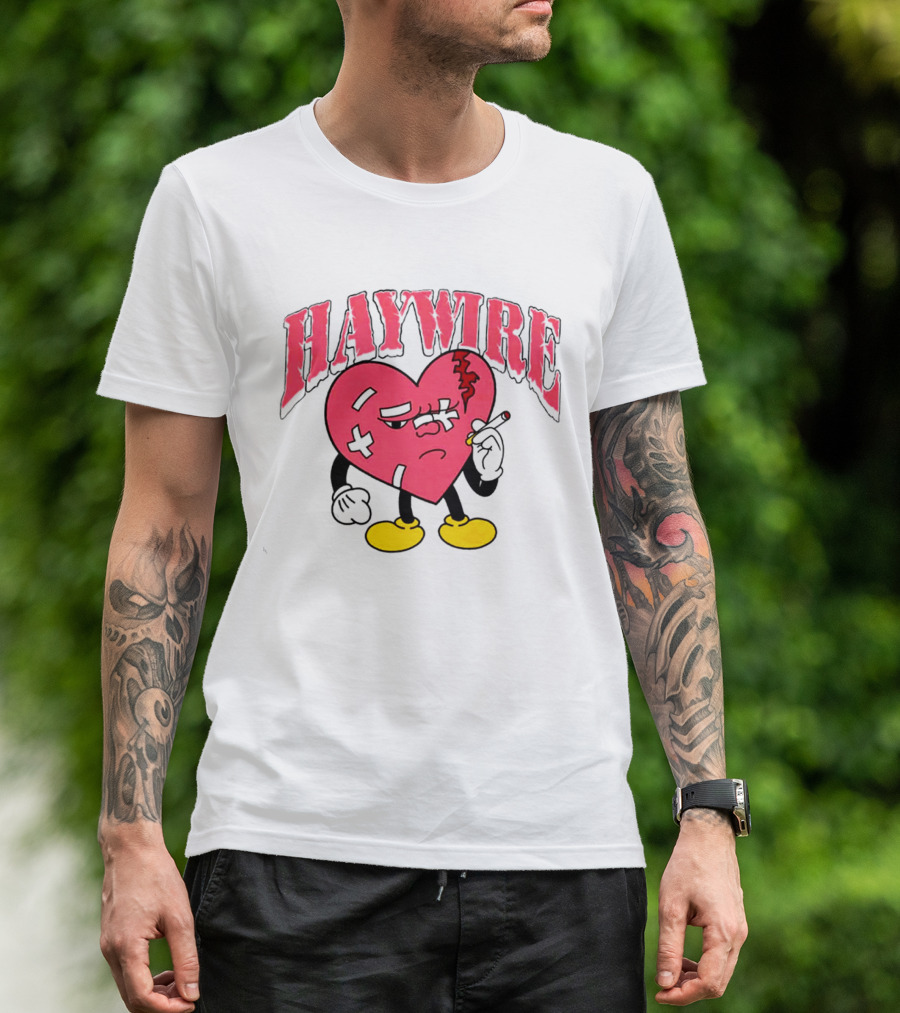 Haywire Heart Cartoon With Cigarette And Patches T-Shirt