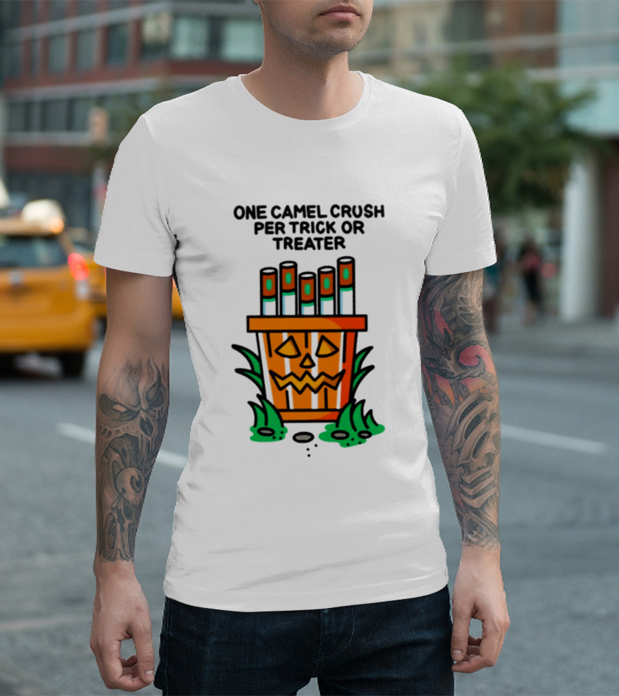 One Camel Crush Per Trick Or Treater Pumpkin Cigarette Pack Halloween T-Shirt