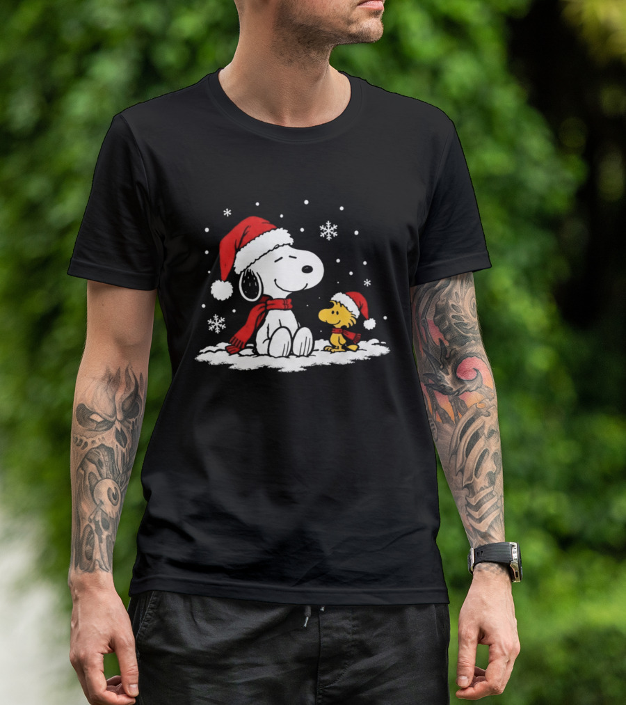 Peanuts Snoopy And Woodstock Christmas Tree Happiness All Over For Comic Fans T-Shirt