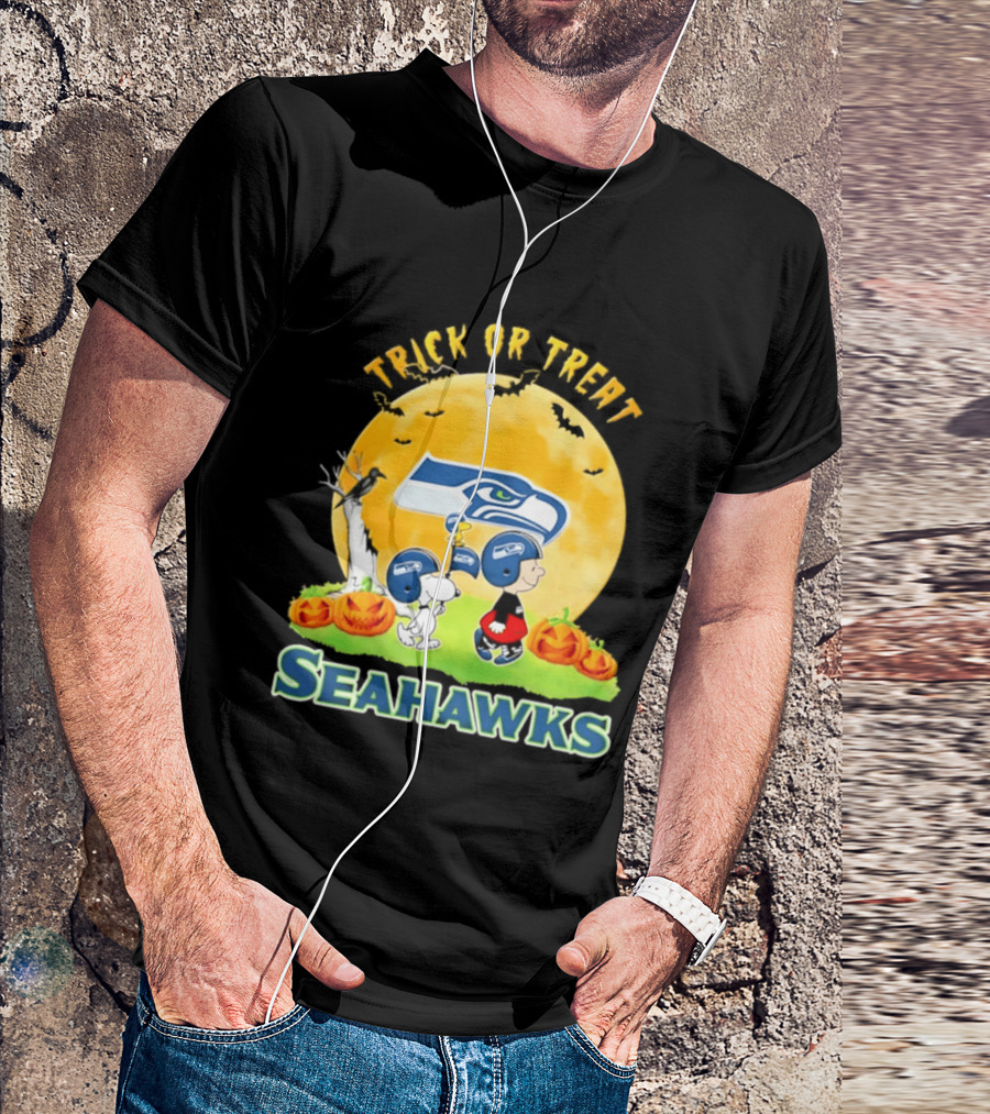 Seattle Seahawks Peanuts Trick Or Treat Halloween Abbey Road 2026 T-Shirt