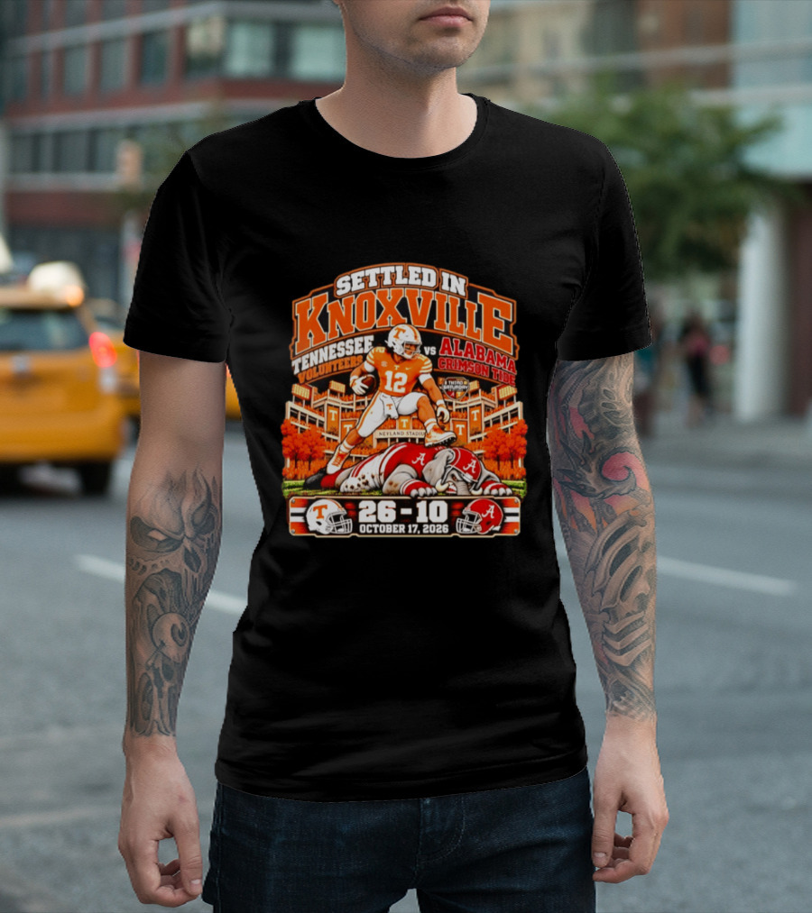 Tennessee Volunteers Vs Alabama Crimson Tide Settled In Knoxville Neyland Stadium 26 10 October 17 2026 T-Shirt
