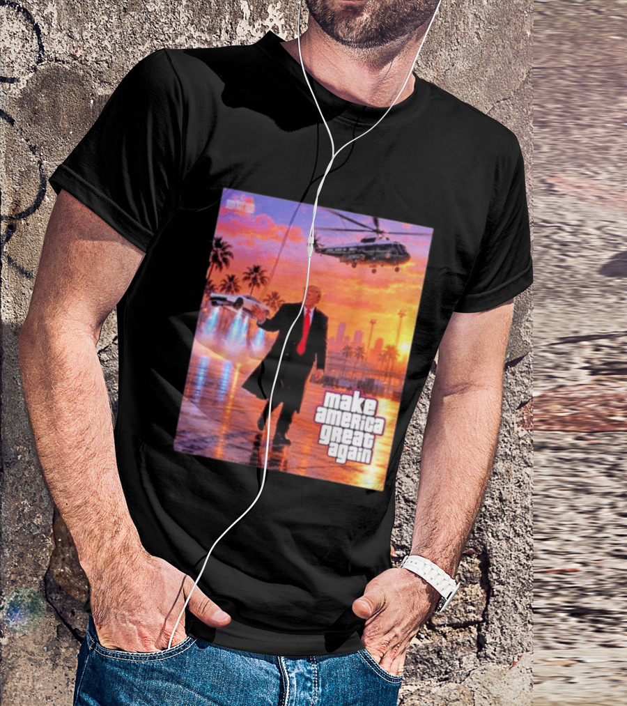 Make America Great Again Flying Cars Helicopter Sunset T-Shirt