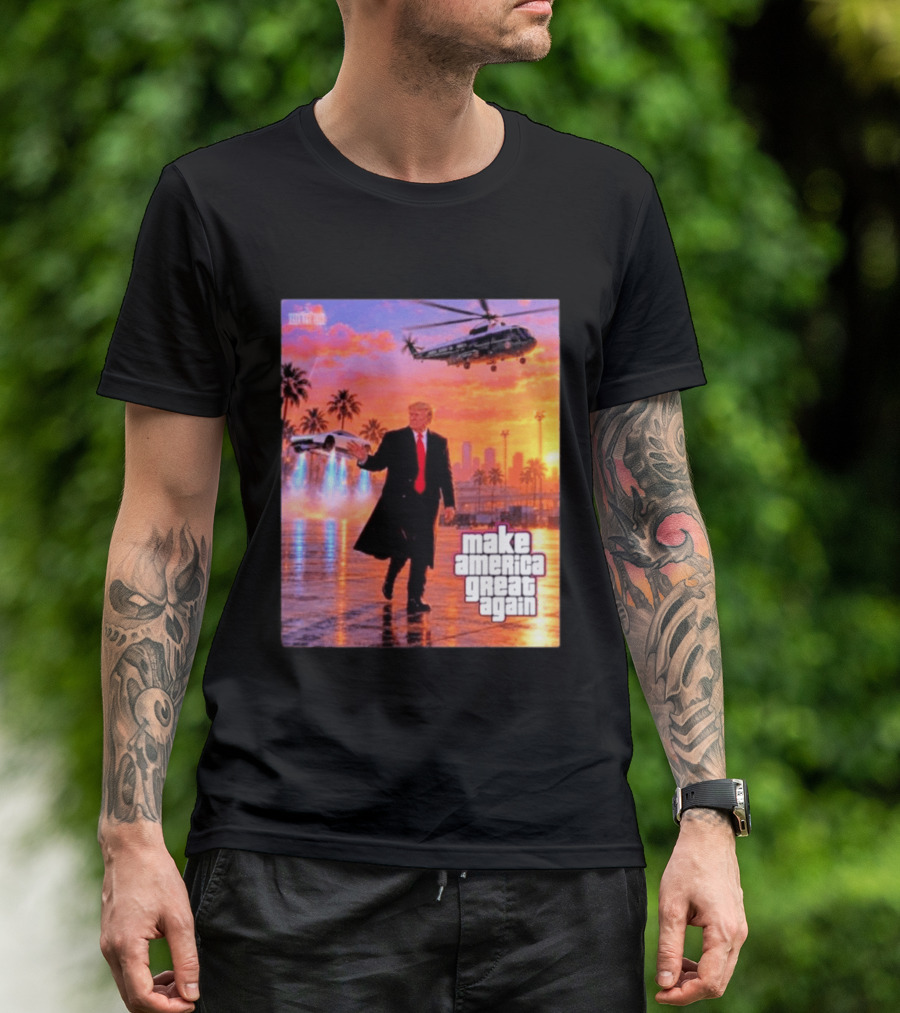 Make America Great Again Flying Cars Helicopter Sunset T-Shirt