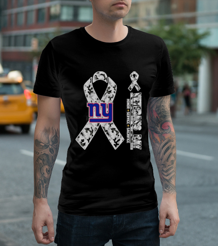 New York Giants Veterans Day 2026 Camo Ribbon Honor Service Sacrifice T-Shirt