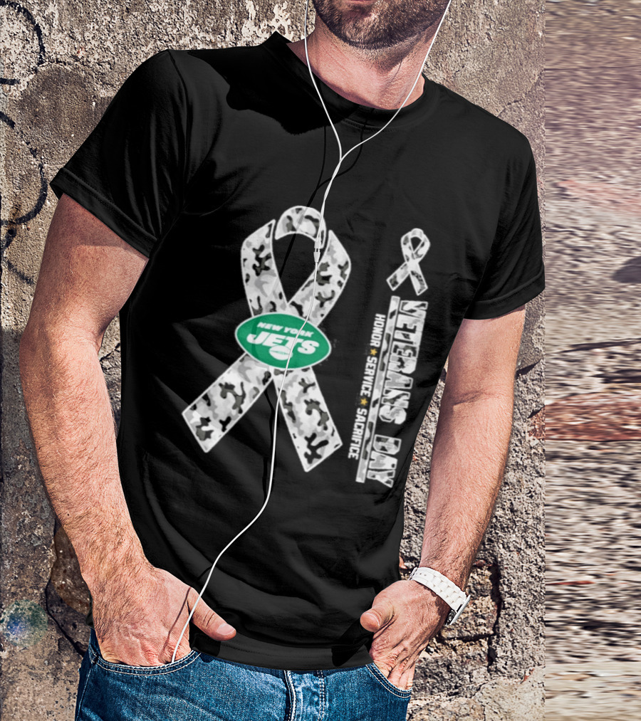 New York Jets Veterans Day 2026 Honor Service Sacrifice Camo Ribbon T-Shirt