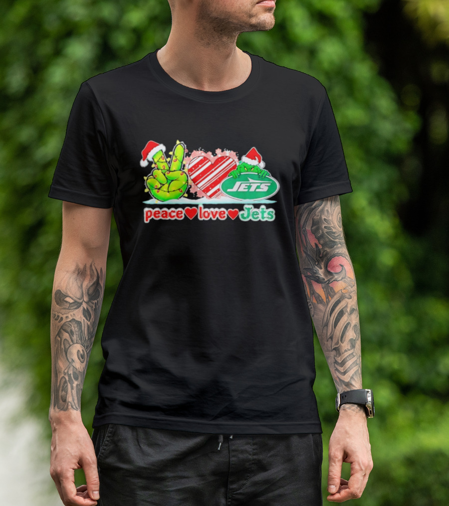 Peace Love Jets Christmas 2026 Grinch New York Football T-Shirt