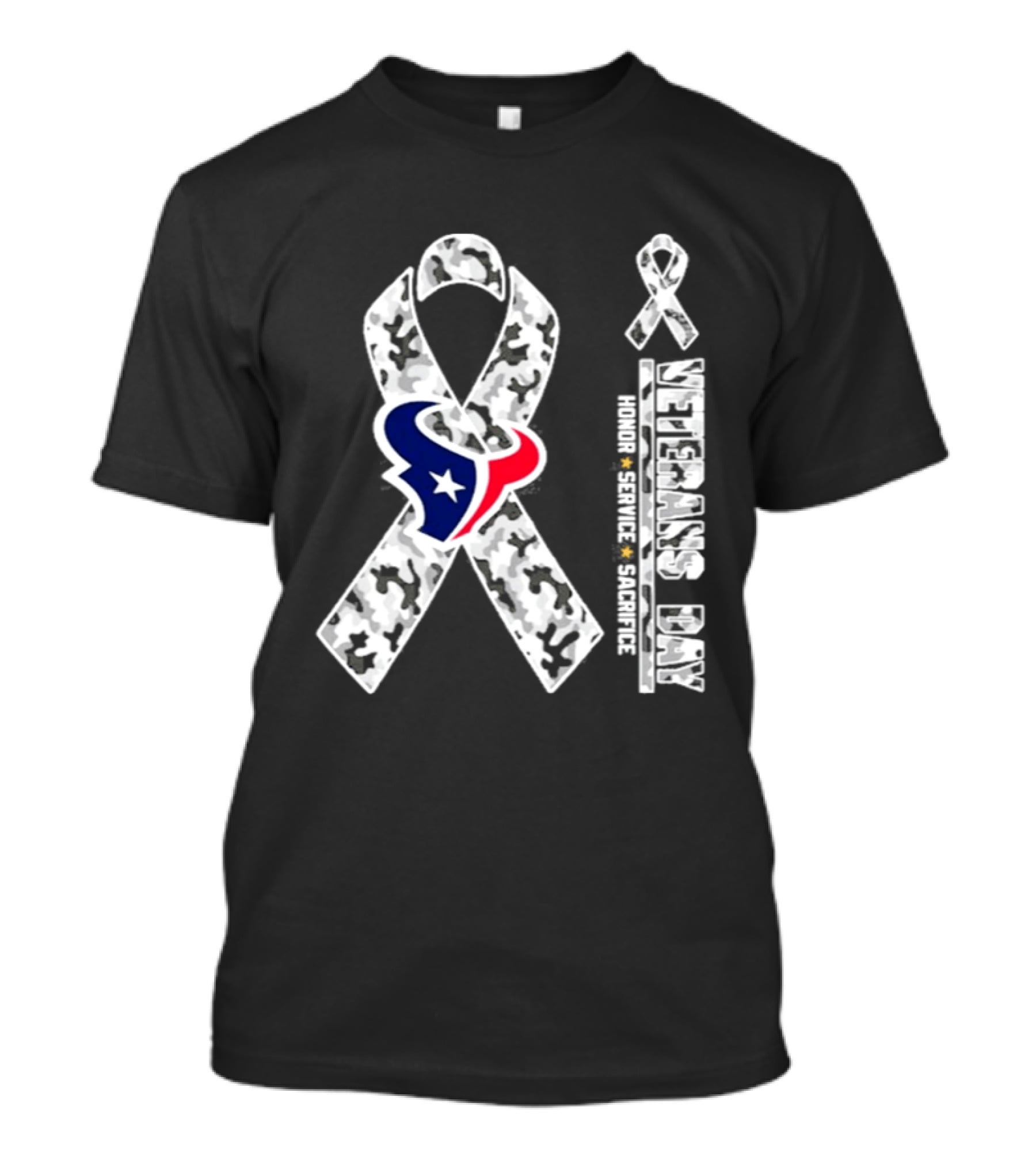 Houston Texans Veterans Day 2026 Camouflage Ribbon Honor Service Sacrifice T-Shirt