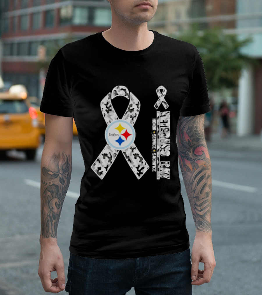 Pittsburgh Steelers Veterans Day 2026 Camouflage Ribbon Honor Service Sacrifice T-Shirt
