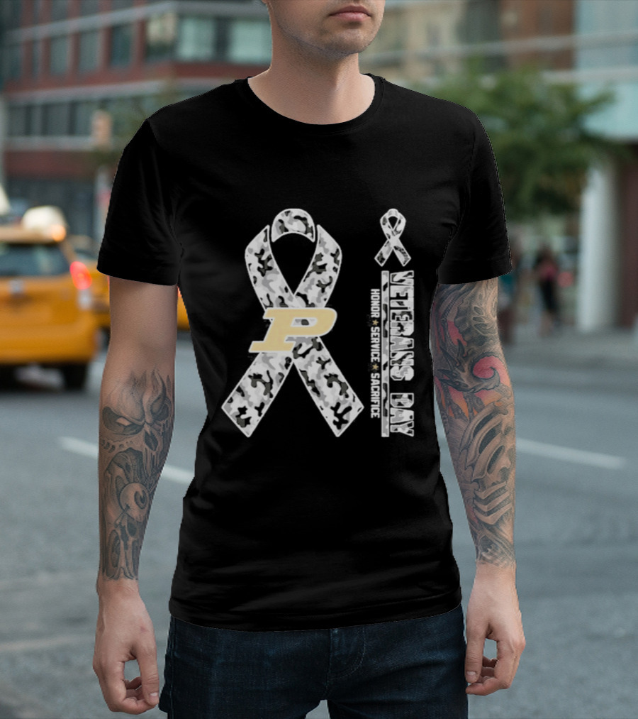 Purdue Boilermakers Veterans Day 2026 Camouflage Ribbon Honor Service Sacrifice T-Shirt