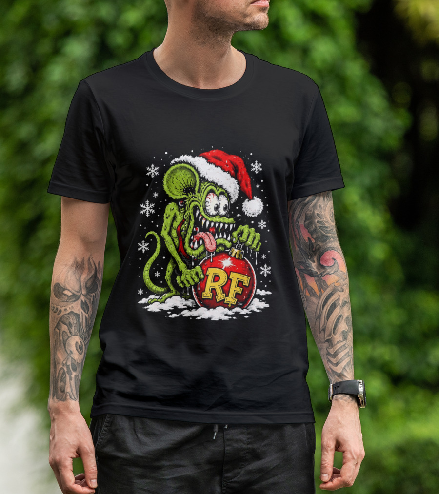 Rat Fink Weird And Wild Christmas Hot Rod RF Ornament Santa Hat Kustom Fans T-Shirt