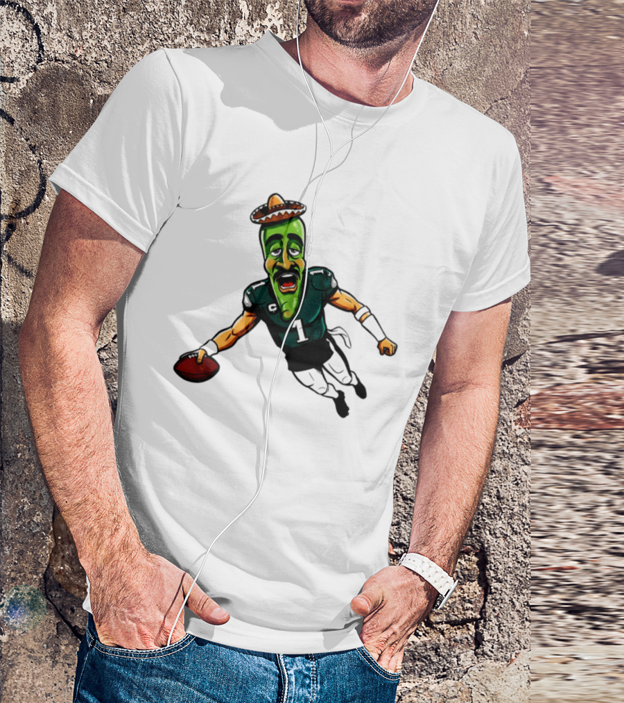 Jalen Hurts Jalapeno Philadelphia Eagles Cartoon Sombrero Football Player T-Shirt