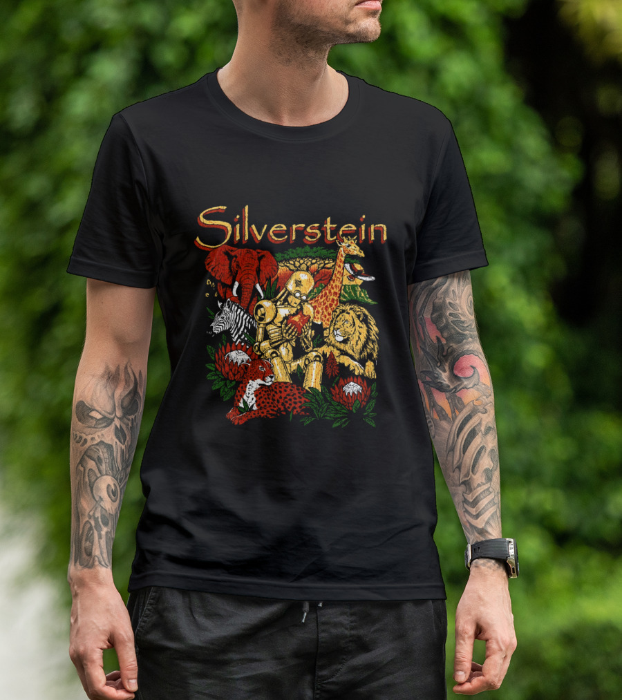 Silverstein South African 2026 Tour Wildlife Artistry With Golden Robots And Iconic Animals T-Shirt