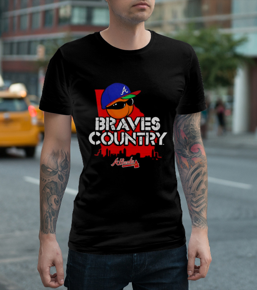 Braves Country Atlanta A Cap Sunglasses Georgia Map Red Skyline T-Shirt