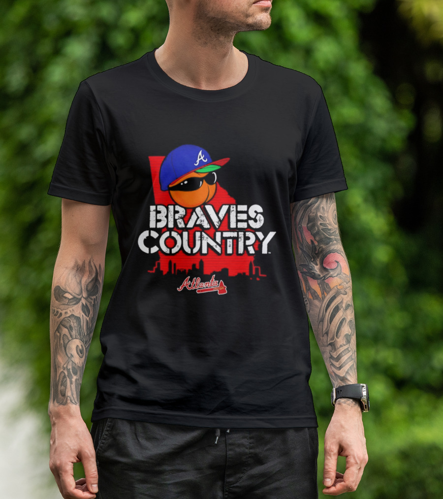 Braves Country Atlanta A Cap Sunglasses Georgia Map Red Skyline T-Shirt